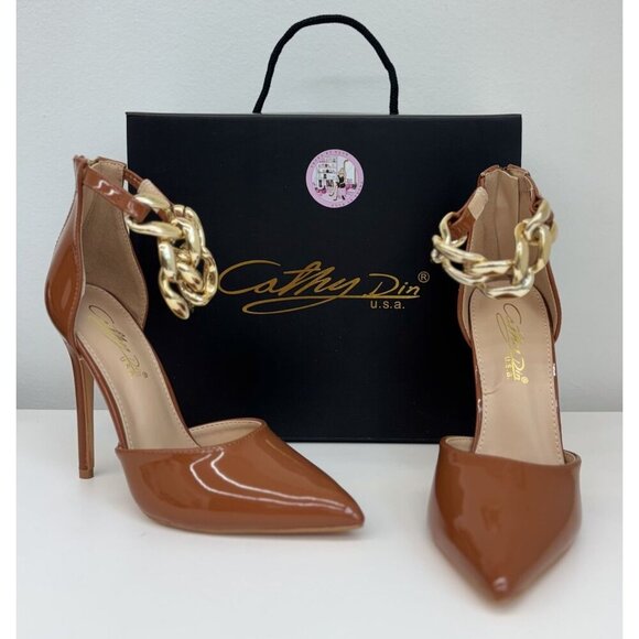 CATHY DIN / Rae-61 / Womens Pointed-Toe High Heels / With Gold Chain Accent & An - Picture 7 of 8